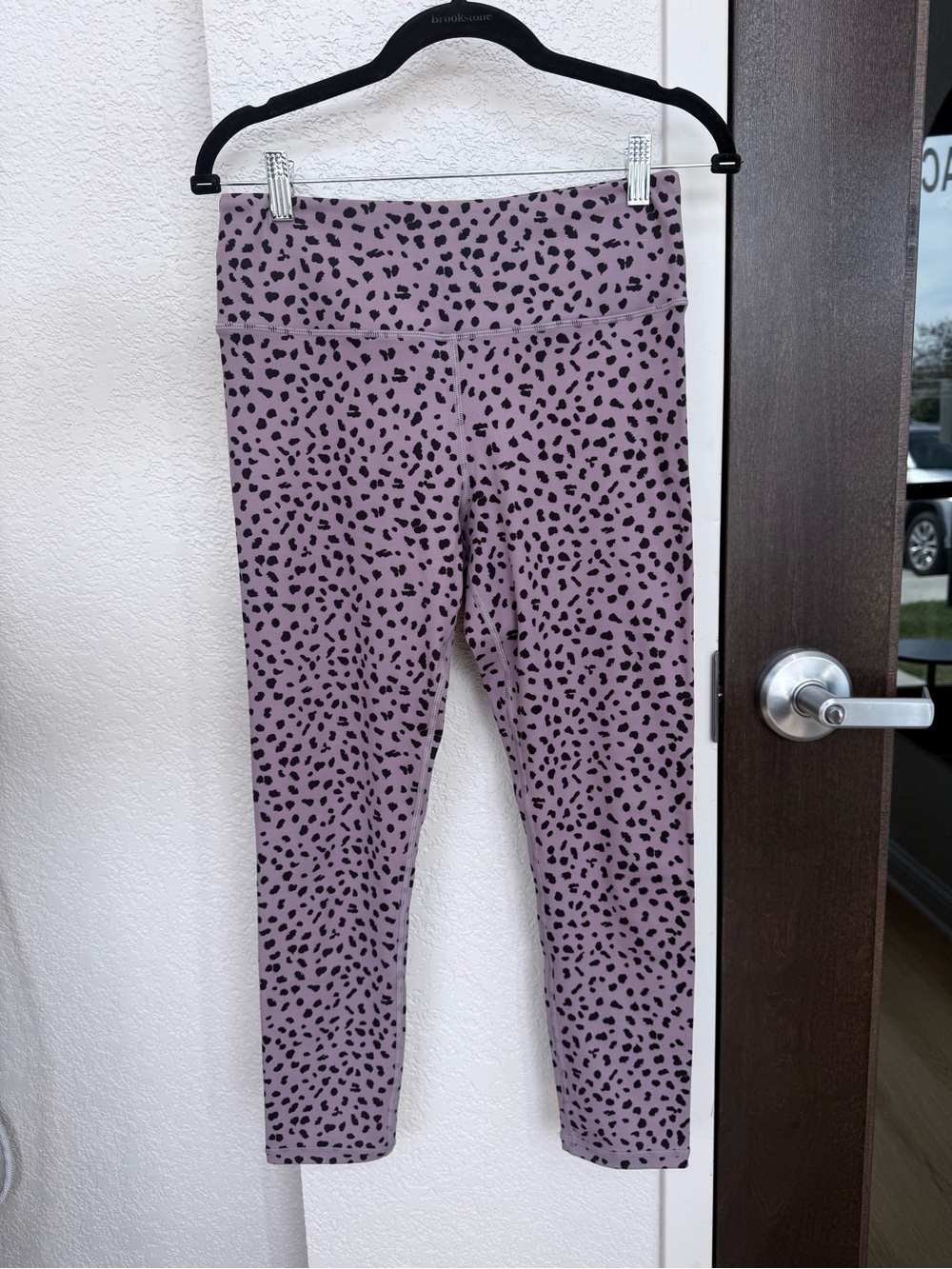 ZYIA Lavender Leggings with Black Leopard Spots